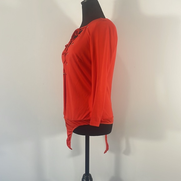 Bebe Red Criss Cross Body Suit, V Neck, Size Large - Picture 3 of 11